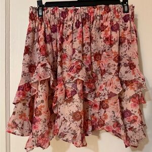 For Love And Lemons Asymmetrical Floral Skirt - Pink and Red